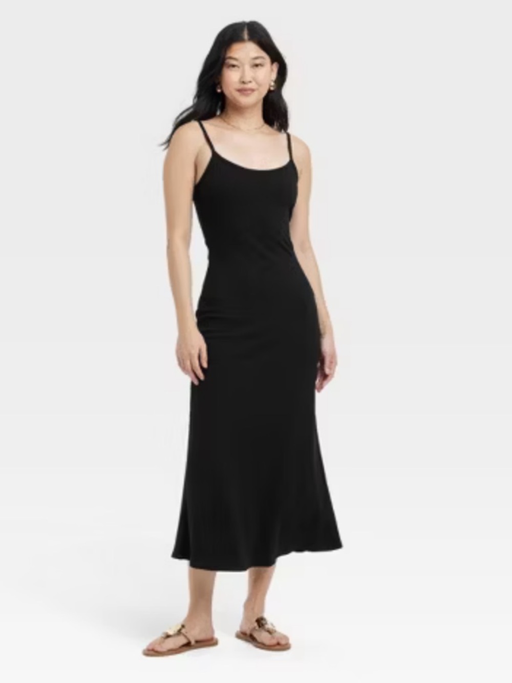 A New Day NWT Black Ribbed Midi Shift Sleeveless Scoop Neck Dress Size XS